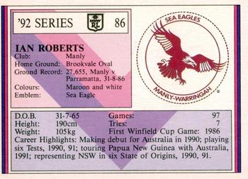 1992 Regina NSW Rugby League #86 Ian Roberts Back